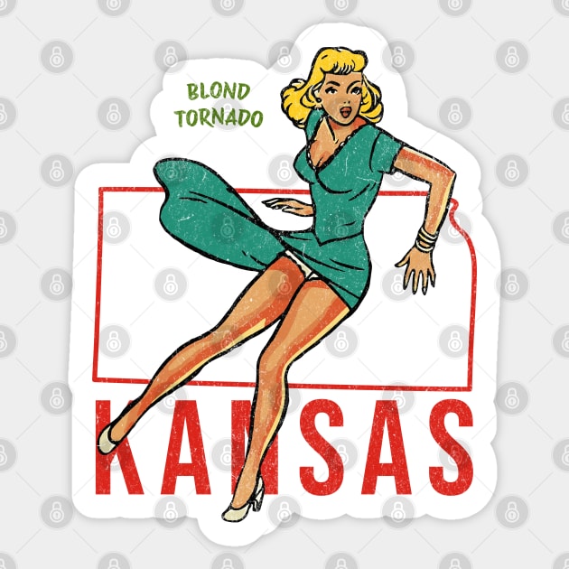 Retro Kansas Fifties Pin Up Girl Blond Tornado Vintage KS Sticker by Yesteeyear